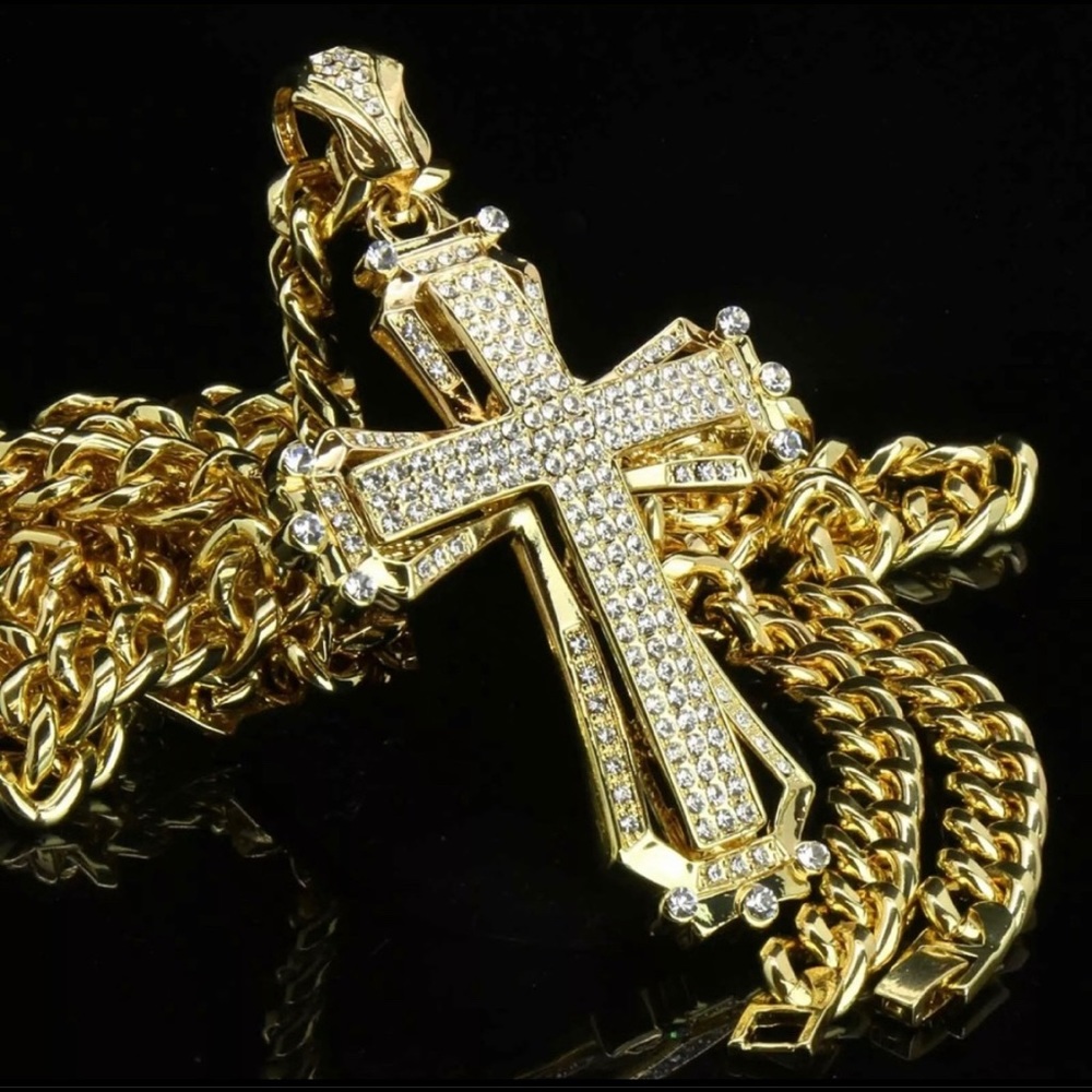 14KT GOLD GP CROSS PAVE 30” CUBAN CHAIN !!